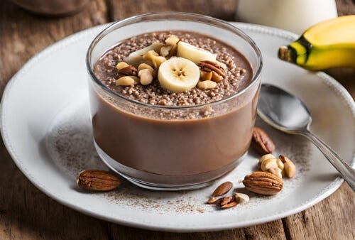 Buckwheat pudding with cocoa, banana and nuts    