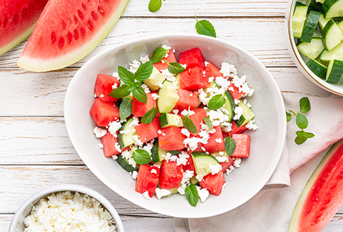Refreshing watermelon salad with feta and mint 