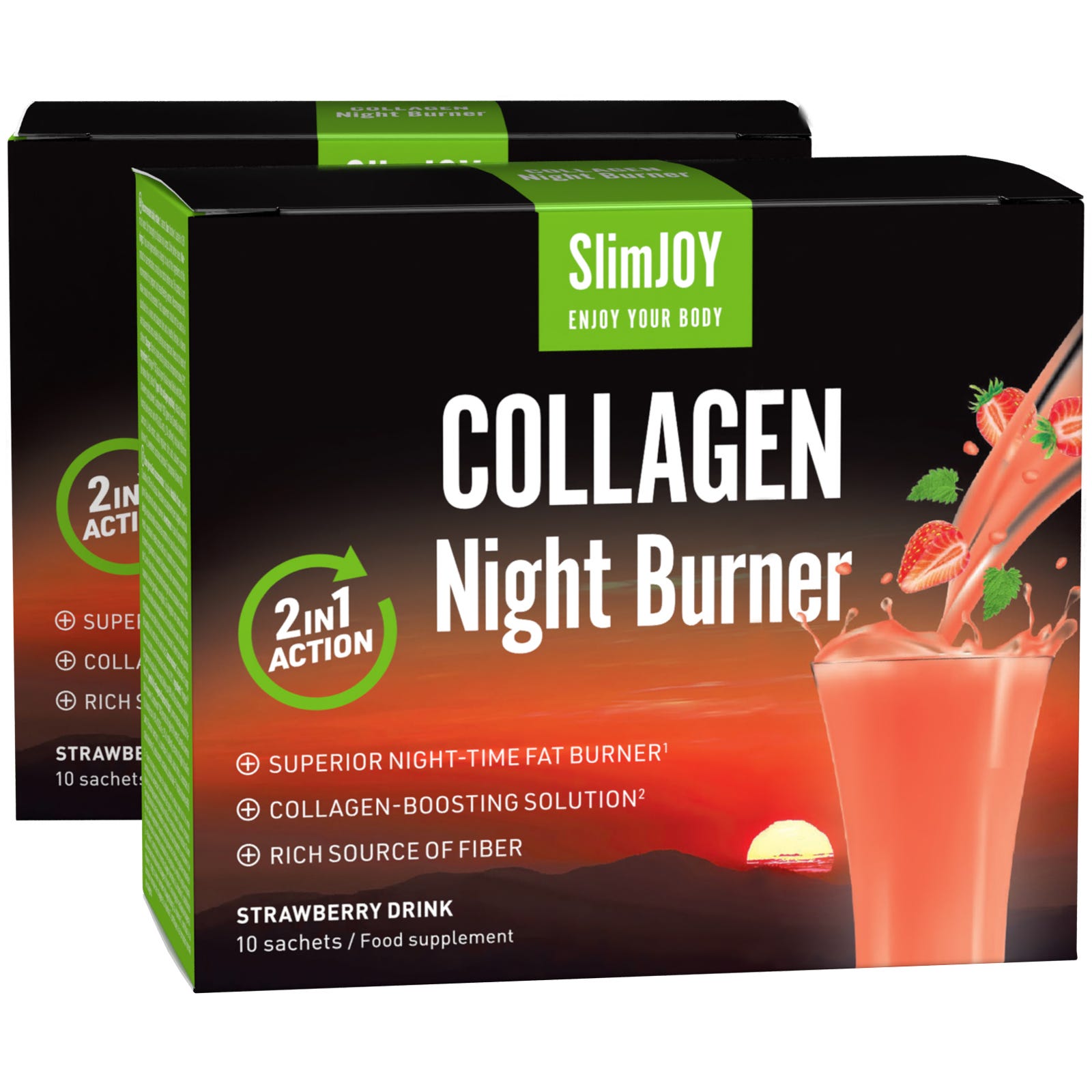 Collagen Night Burner 1+1 OFFERT - boisson minceur de nuit qui brûle les graisses et raffermit la peau | 2x 10 sachets 20 jours | SlimJOY.