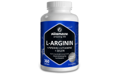 L-Arginine 750 high strength + piperine + vitamins + selenium, 360 capsules