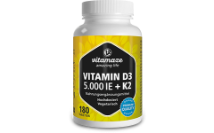 Vitamin D3 5000 IE + K2 100 µg hochdosiert & vegetarisch, 180 Tabletten