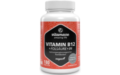 Vitamina B12 1000 µg + B9 + B6 în doză mare, 180 comprimate vegane 