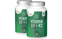 Essentials Vitamina D3 + K2 de alta dose - Vegetariano, 180 cápsulas